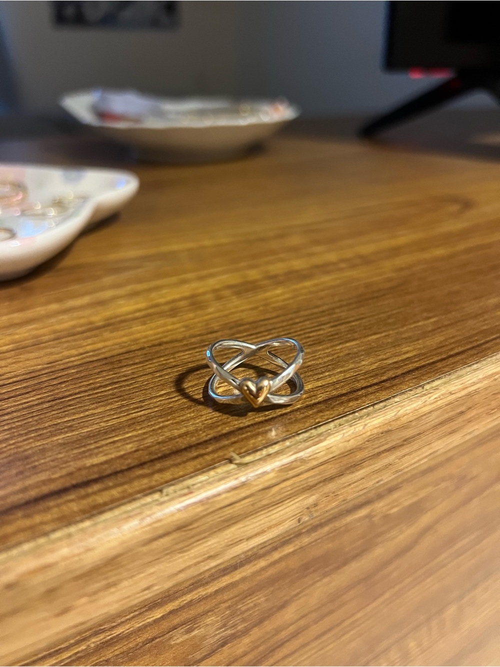 Two-Tone Heart Accent Women’s Ring - Silver and Gold